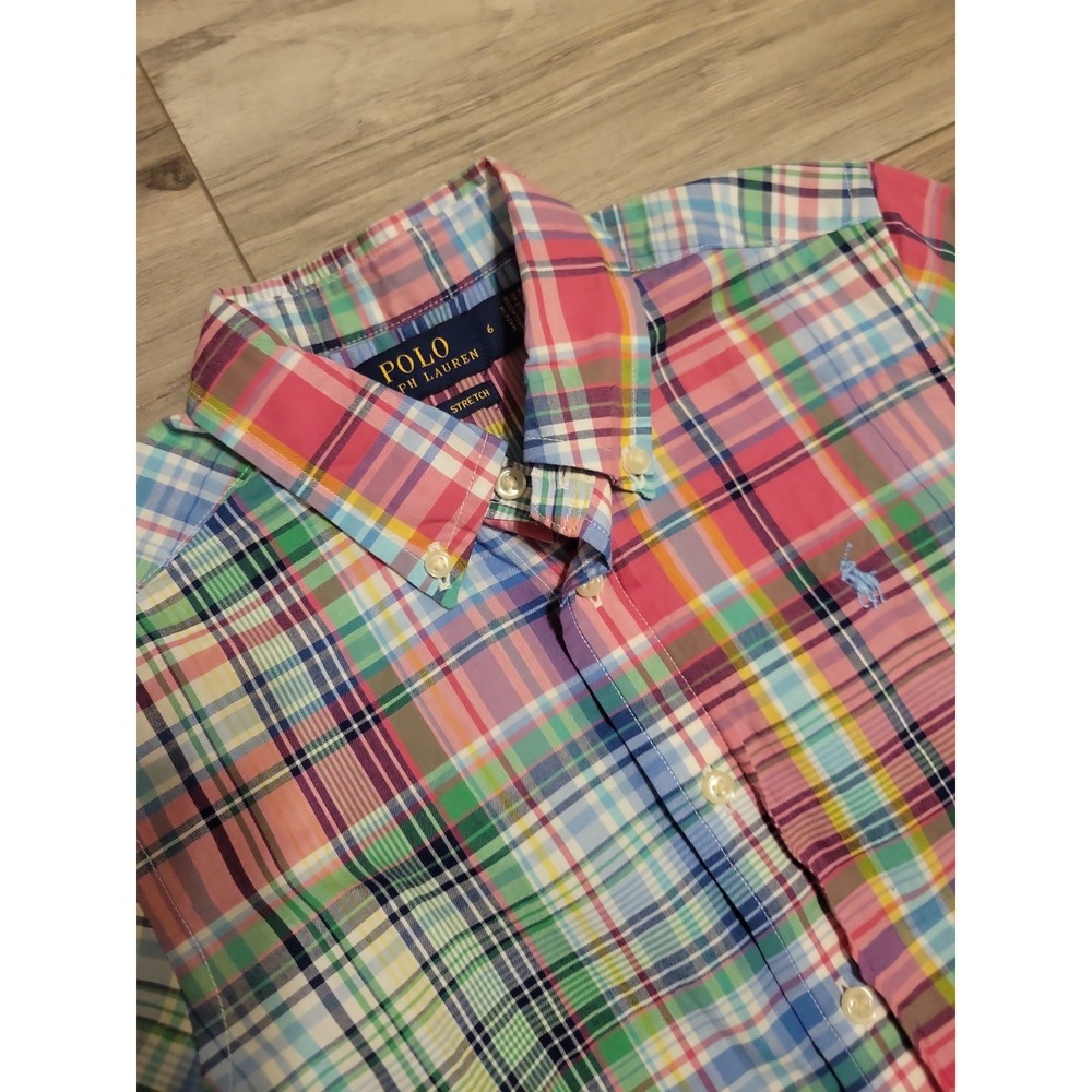 Polo Ralph‎ Lauren Shirt Boys size 6  Polo Green Plaid Button Down Short Sleeves